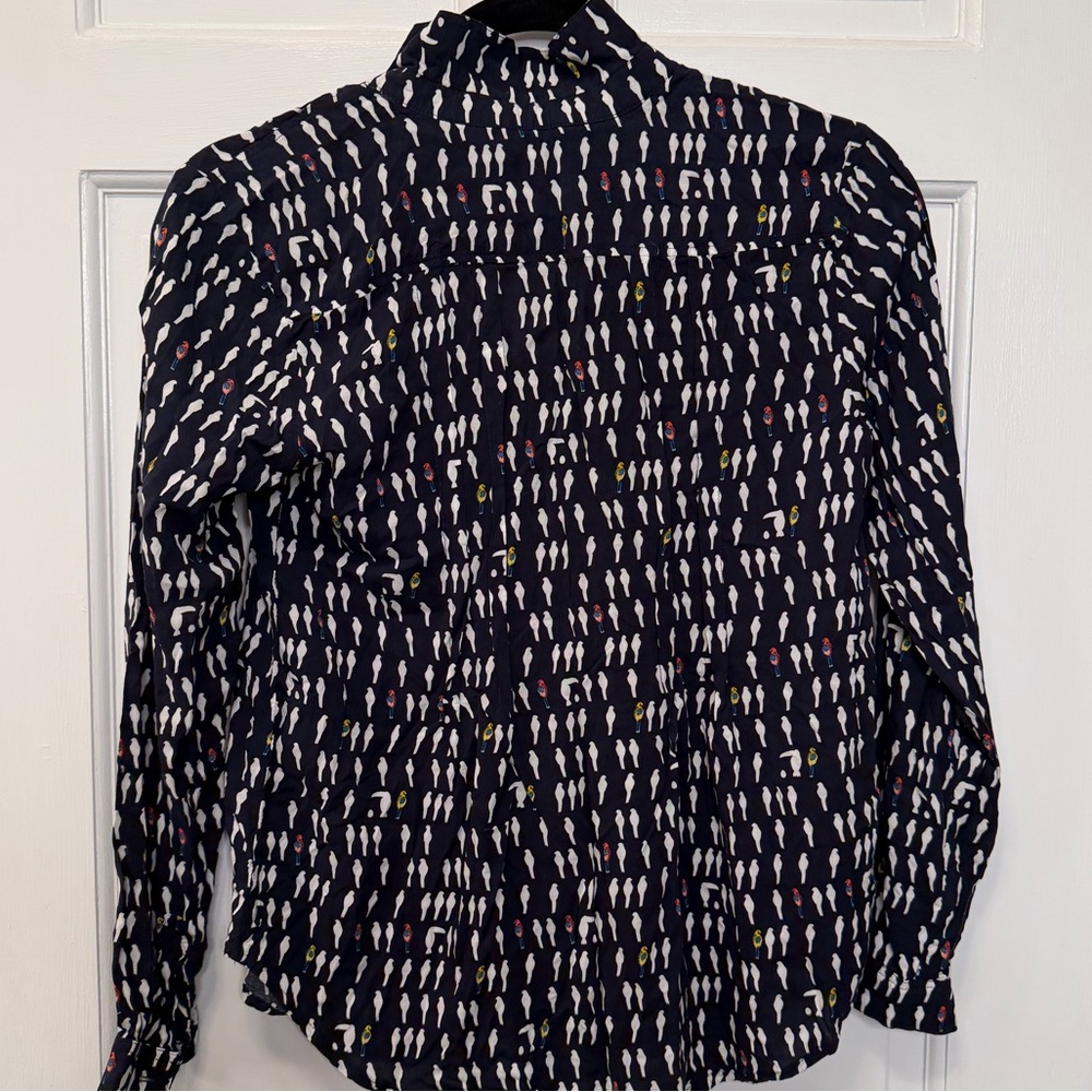 Maeve Anthropologie Navy Bird Print Button Up Blouse Size‎ 2 - Picture 4 of 4